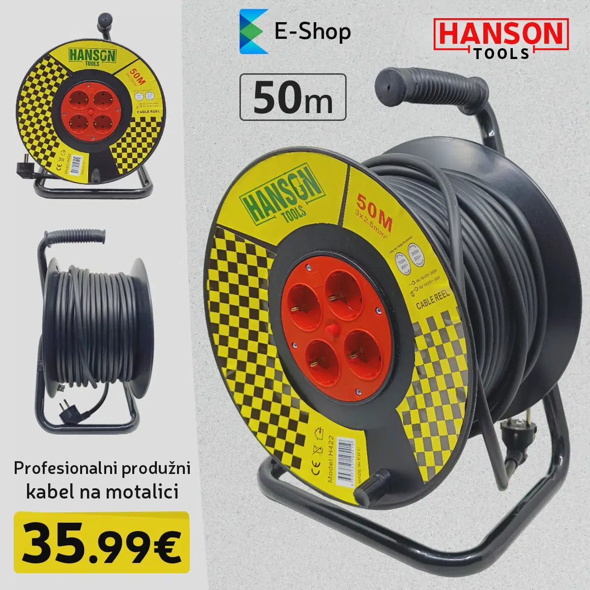 Hanson Profesionalni Produžni Kabel Na Motalici 50M 3 X 2.5Mm
