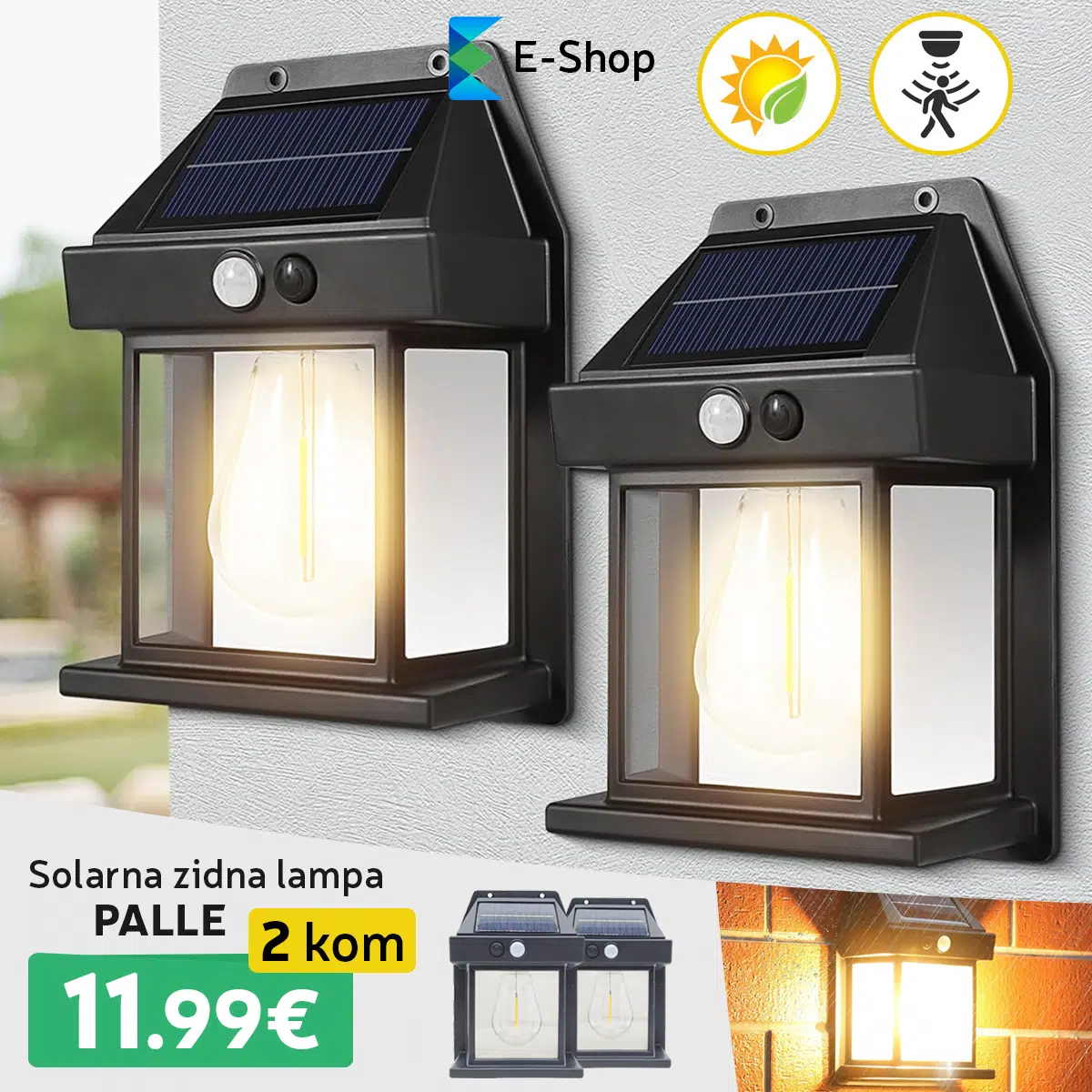 Solarna Zidna Lampa "Palle"- 2Kom