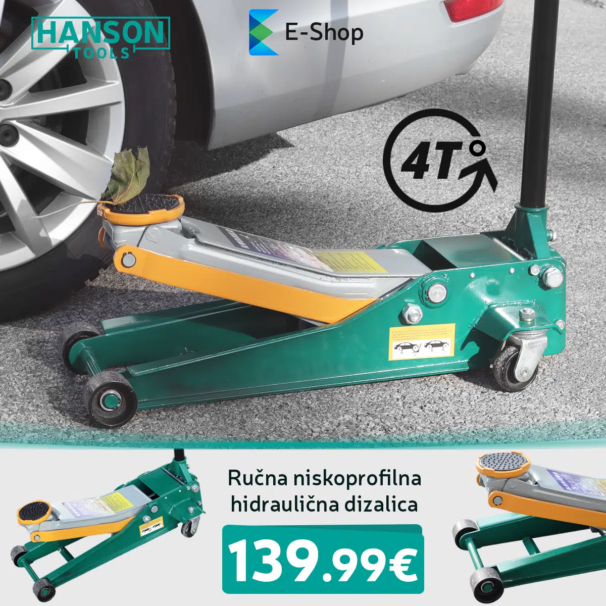 Hanson Ručna Niskoprofilna Hidraulična Dizalica 4T