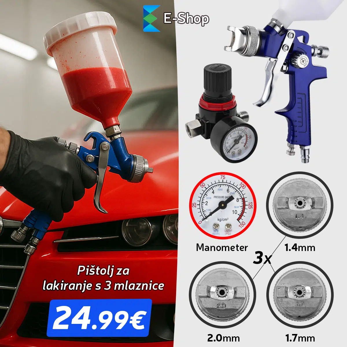 Pištolj Za Lakiranje Sa 3 Mlaznice