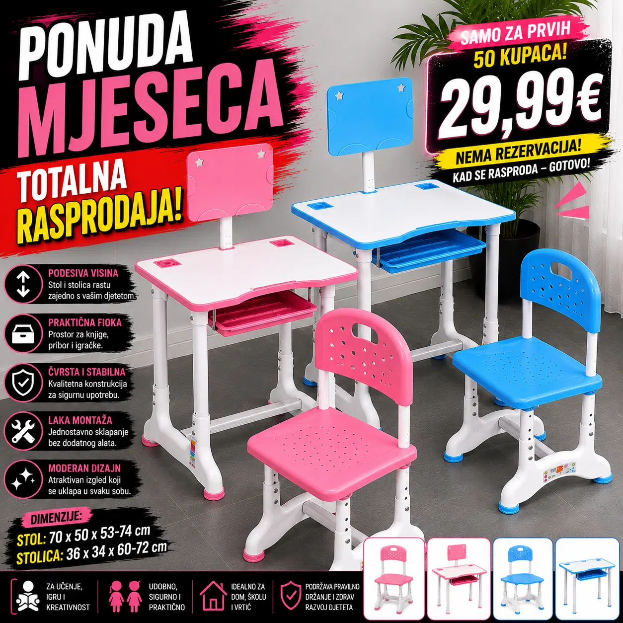 Set stol i stolica za djecu "Pupil"