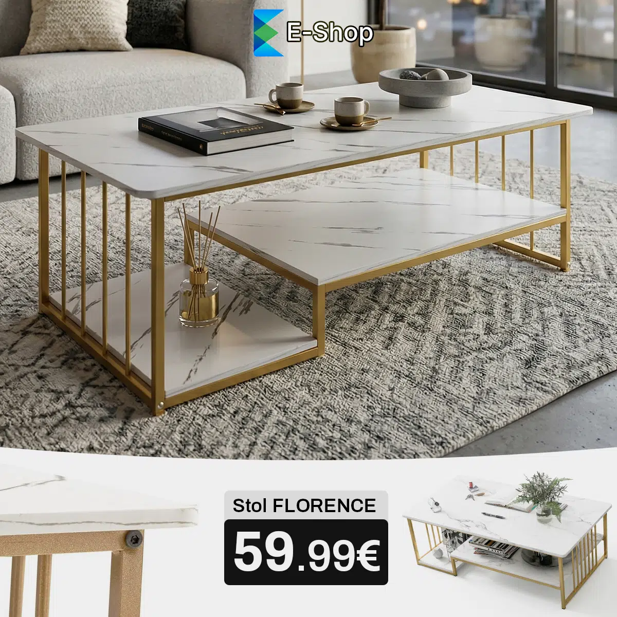 Moderni stol za dnevni boravak imitacija mramora- "Florence"