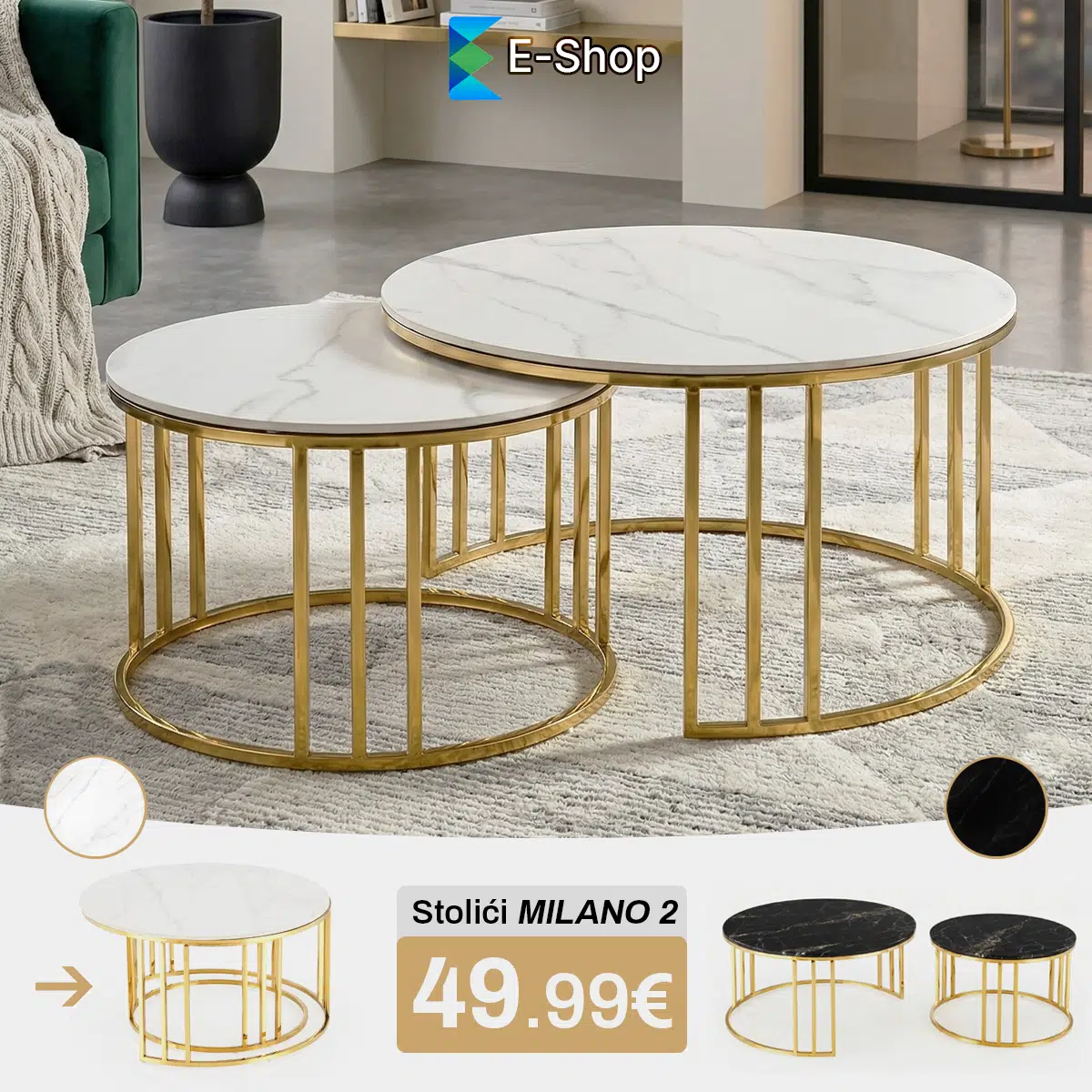 Stolići za kavu imitacija mramora "Milano"- 2 komada