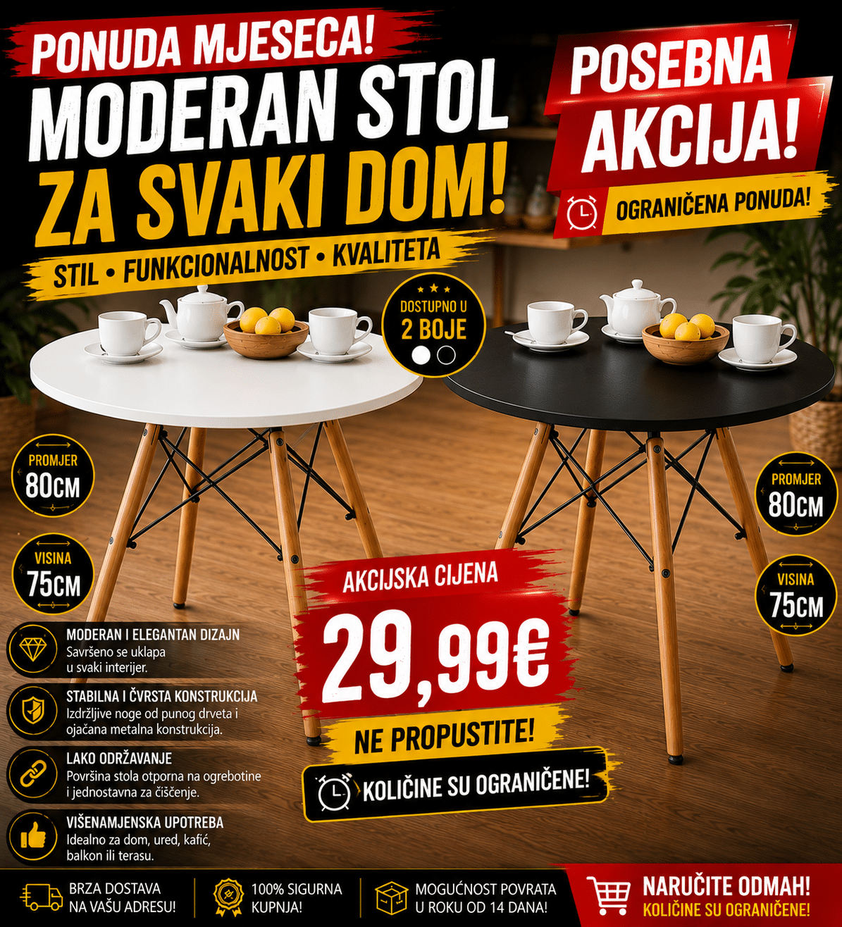 Blagavaonski stol 80 cm-Rotondo