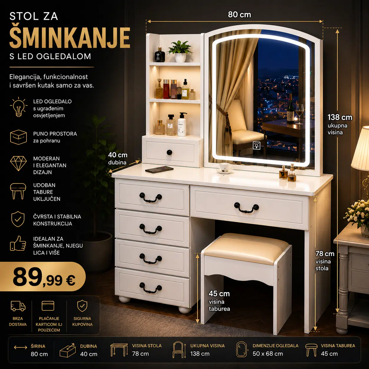 Stol za šminkanje "Elisse"